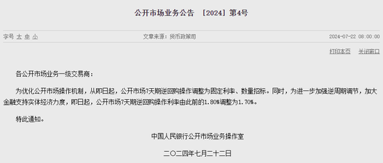股市配资是怎么回事 “降息”！央行下调7天期逆回购利率10个BP 分析称：并不代表长债收益率下行空间打开